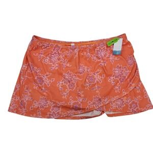 Cacique Swim Orange Floral Print Swim Skirt Size 20 With Built In Shorts
